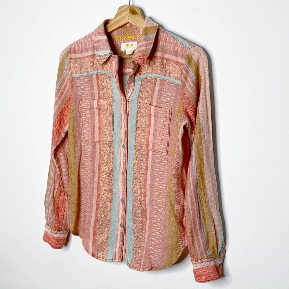 Anthropologie Maeve Calipatria Stripe Button Top - Picture 3 of 7
